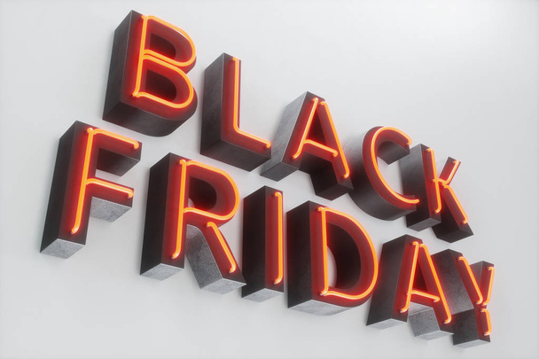 Black Friday - Friday with a big sale. Sales, joy, success Neon Red banner, discounts, 3D illustration - Photo, Image