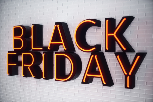 Black Friday - A venda mais esperada do ano. Banner 3D vermelho néon. Grandes descontos. Apenas uma vez por ano, descontos máximos. Vendas, alegria, sucesso. Ilustração 3D
 - Foto, Imagem