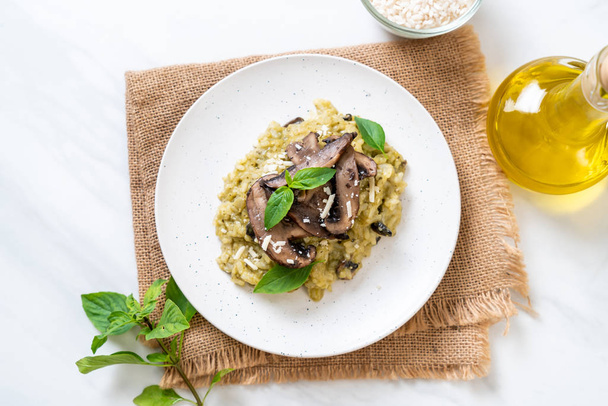 Homemade Mushroom Risotto with Pesto and Cheese - Fotoğraf, Görsel