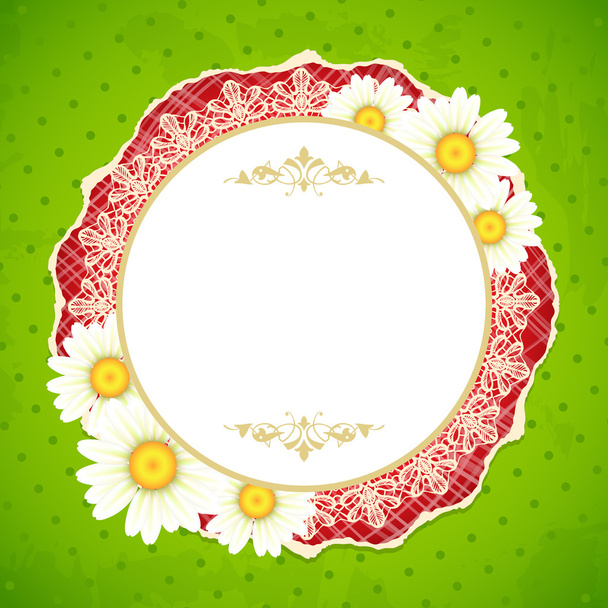 Lacy frame for text decorated with camomiles - Vetor, Imagem
