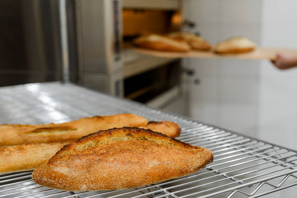 Freshly baked loaf on grid - Foto, afbeelding