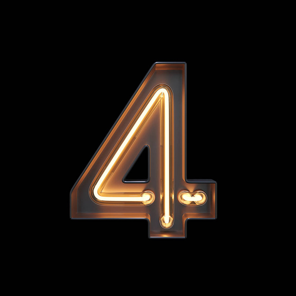 Numéro 4, Alphabet fabriqué à partir de lumière au néon avec chemin de coupure. Illustration 3D
 - Photo, image