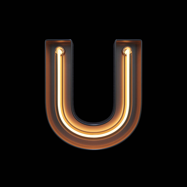 Φως νέον αλφάβητο U με διαδρομή αποκοπής. 3D απεικόνιση - Φωτογραφία, εικόνα