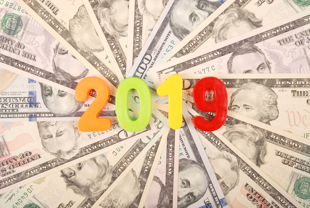 2019 Ano Novo isolado em fundo branco. Dinheiro fundo raster padrão repetir mandala círculo
. - Foto, Imagem
