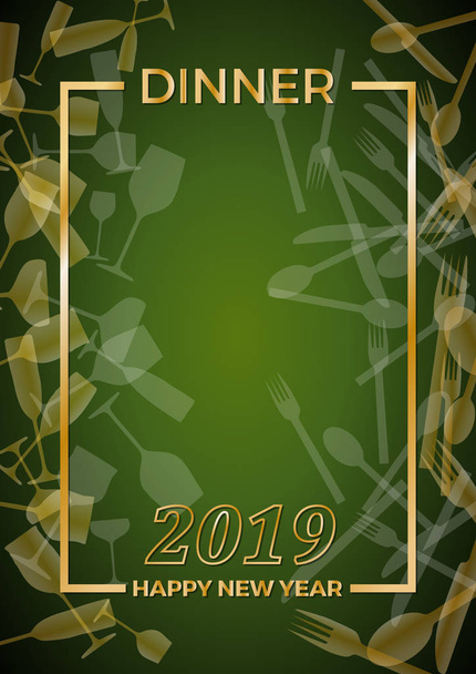 2019, cena di Capodanno, modello per poster, copertina e menu. Illustrazione vettoriale
 - Vettoriali, immagini