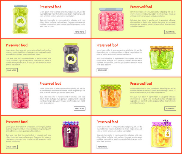 Preserved Food Banners Set of Canned Products - Vector, Image