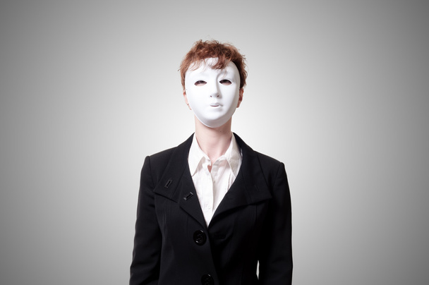 menina de negócios com máscara branca
 - Foto, Imagem