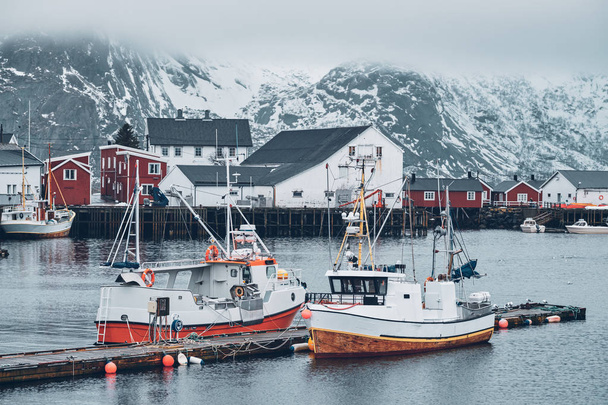 Hamnoy rybářská vesnice na Lofotenských ostrovech, Norsko - Fotografie, Obrázek