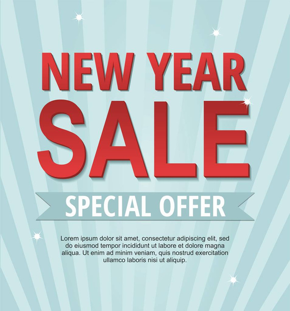 New Year sale banner isolated on blue background. Spesial offer.  - Vector, Imagen