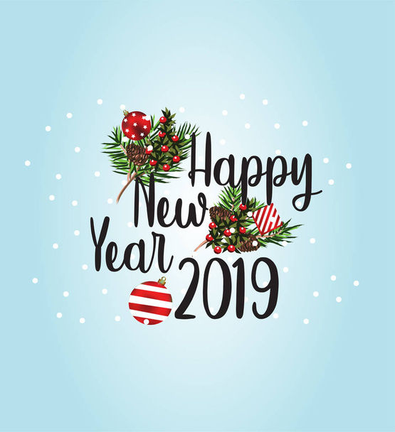 blue and snowflakes background. happy new year poster 2019 - Vector, Image