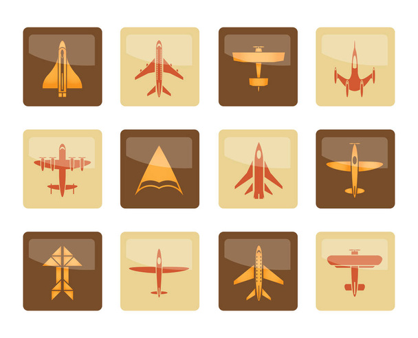 diferentes tipos de iconos planos sobre fondo marrón - conjunto de iconos vectoriales
 - Vector, imagen