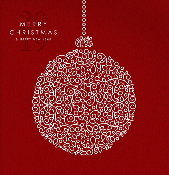 Feliz Natal e feliz ano novo 2019 arte deco bauble decoração feita em estilo de monograma esboço com ornamentos xmas simples
.  - Vetor, Imagem