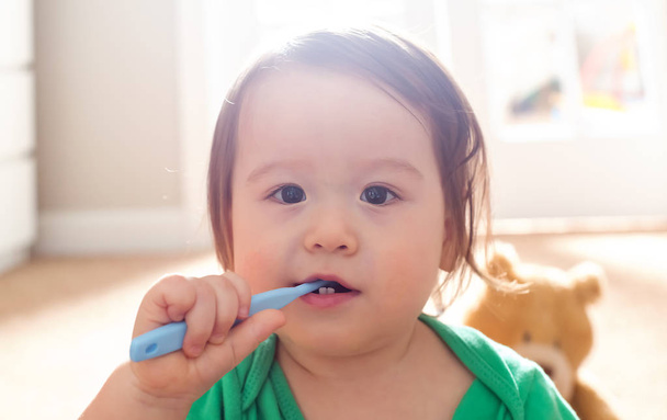 Toddler boy brushing his teeth - Фото, зображення