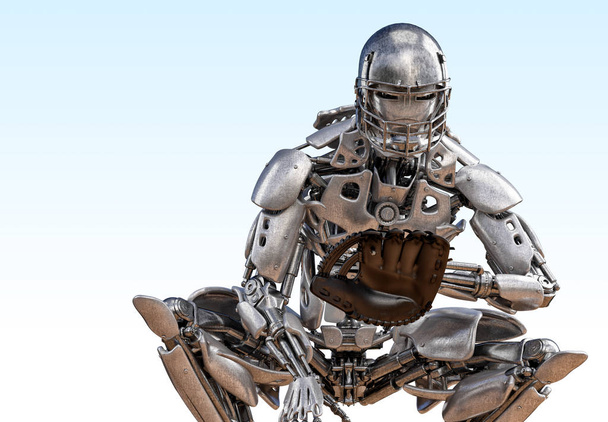 Robot baseball player catcher. Cyborg robot artificial intelligence technology concept. 3D illustration - Fotó, kép