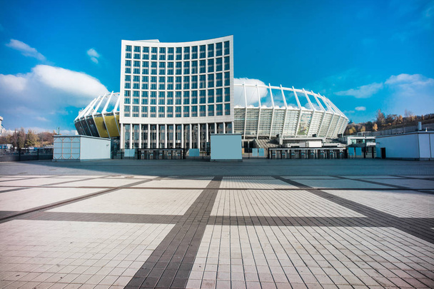 HDR photo of NSC Olympiyskiy, situaded in Kyiv, Ukraine with deep blue sky and wide angle - Photo, Image