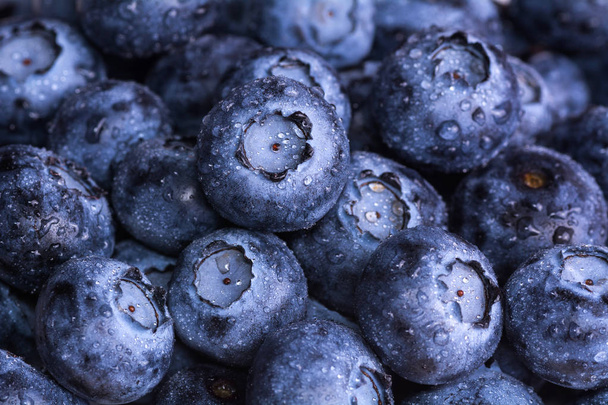 Fresh ripe blueberries with drops of dew. Berry background. Macro photo. - Zdjęcie, obraz