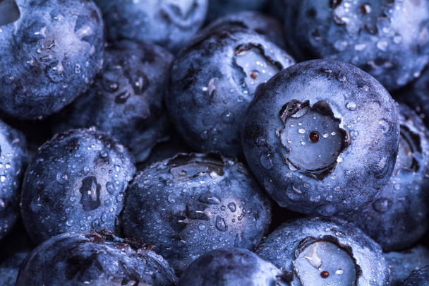 Fresh ripe blueberries with drops of dew. Berry background. Macro photo. - Fotografie, Obrázek