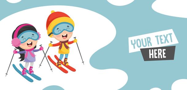 Vektor-Illustration für Kinder beim Skifahren - Vektor, Bild