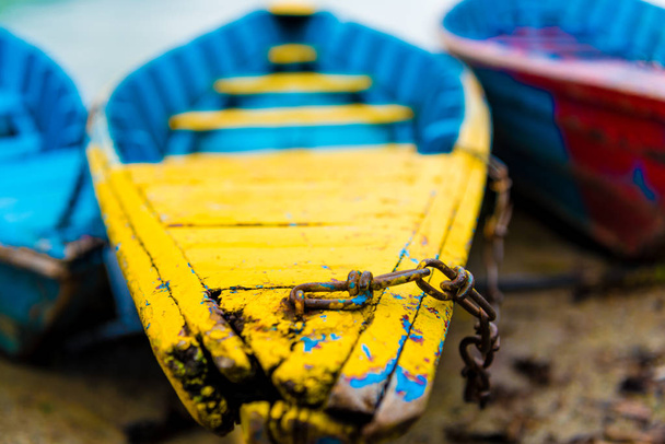 Detail of colourful boat on Phewa lake in Pokhara, the most popular and visited lake of Nepal. - Photo, Image