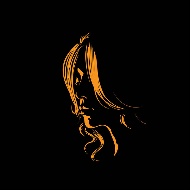 Woman face silhouette in backlight. Vector. Illustration. - Vektör, Görsel