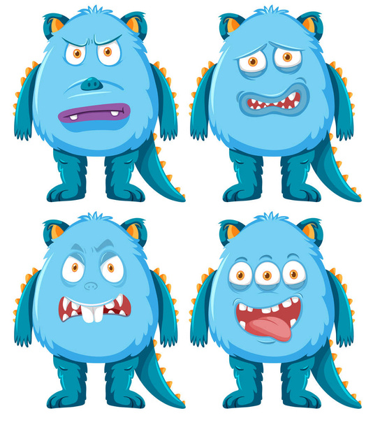 Set of blue monster character illustration - Vector, Image