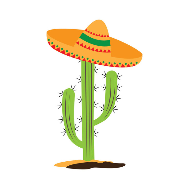 Isolated cactus with a mexican hat - Διάνυσμα, εικόνα