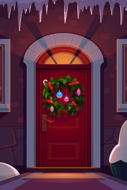 Corona de Navidad vacaciones en la puerta de casa
 - Vector, Imagen