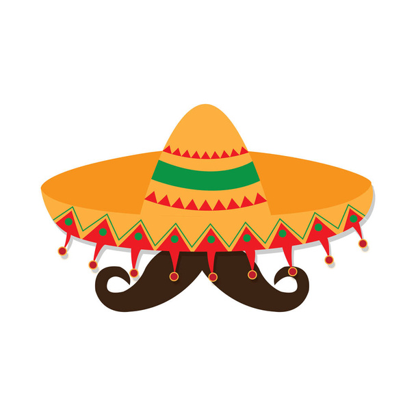 Traditional mexican hat and a mustache - Vector, imagen