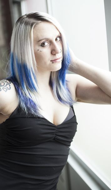 Beautiful Alternative Girl with Blue Hair and Black Dress - Photo, image