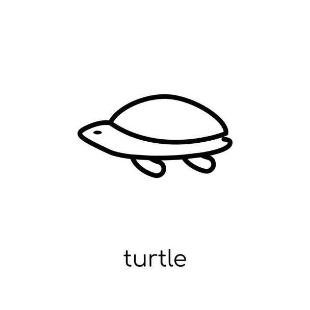 Teknős ikonra. Divatos modern lakás lineáris vektor teknős ikon fehér alapon a vékony vonal állatok gyűjtése, szerkeszthető vázlatos körvonal vektoros illusztráció - Vektor, kép