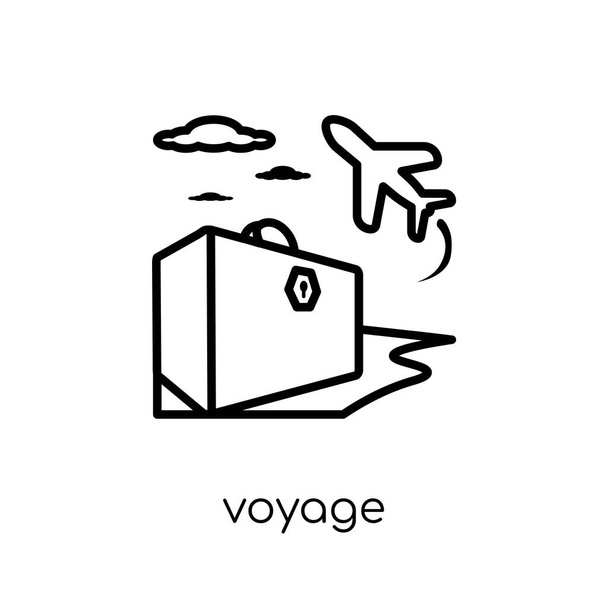 Voyage ikonra. Divatos, modern lakás lineáris vektor voyage ikon fehér alapon a vékony vonal építészet és utazási gyűjtemény, szerkeszthető vázlatos körvonal vektoros illusztráció - Vektor, kép
