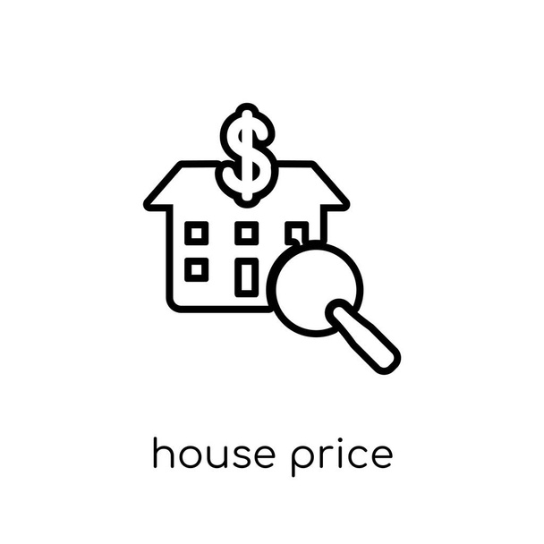 Значок "Цены на жилье". Модный современный плоский линейный вектор Цены на дома обзоры значок на белом фоне из тонкой линии Коллекция бизнеса, редактируемый контур векторной иллюстрации
 - Вектор,изображение