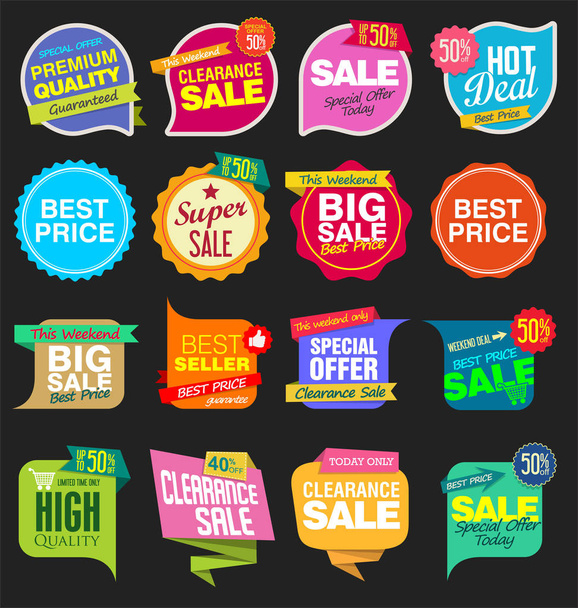 Moderne verkoop stickers en tags kleurrijke collectie - Vector, afbeelding