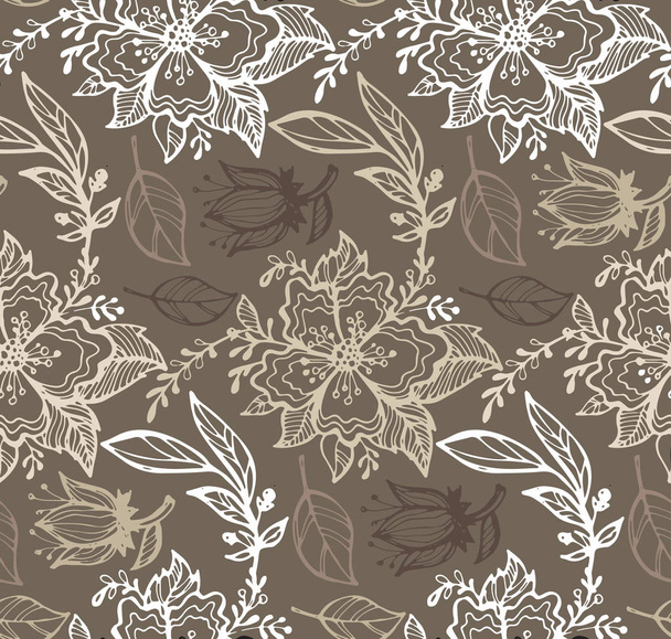 Hand drawn doodle floral pattern - Vector, Imagen
