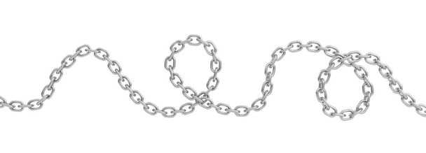 3d rendering of a single curved polished steel chain lying on a white background. - Фото, зображення