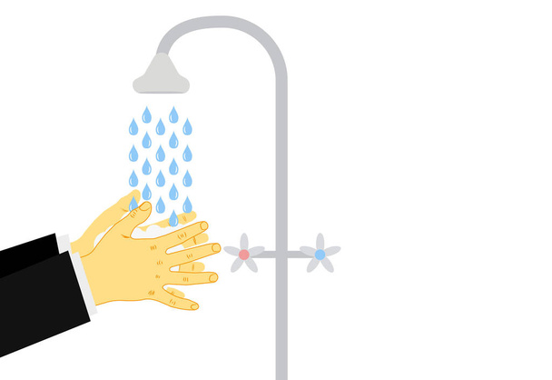 Lavarse las manos bajo un grifo con agua y jabón. El concepto de higiene, limpie sus manos después de la calle antes de la cena. Ilustración vectorial
. - Vector, Imagen