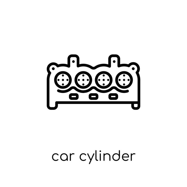 車のシリンダーのアイコン。細い線車パーツのコレクション、概要のベクトル図から白い背景の上のモダンなフラット線形ベクトル車円柱アイコンはトレンディです - ベクター画像