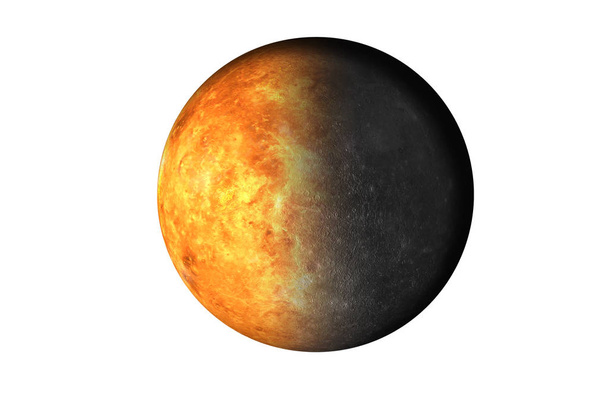 Metade planeta Mercúrio com metade planeta Vénus de sistema solar isolado sobre fundo branco. Morte do planeta. Elementos desta imagem foram fornecidos pela NASA
. - Foto, Imagem