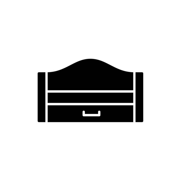 Черно-белая векторная иллюстрация деревянного выдвижного спального места. Современный диван с кроватью. Плоская иконка дивана с изголовьем. Изолированный объект на белом фоне
 - Вектор,изображение
