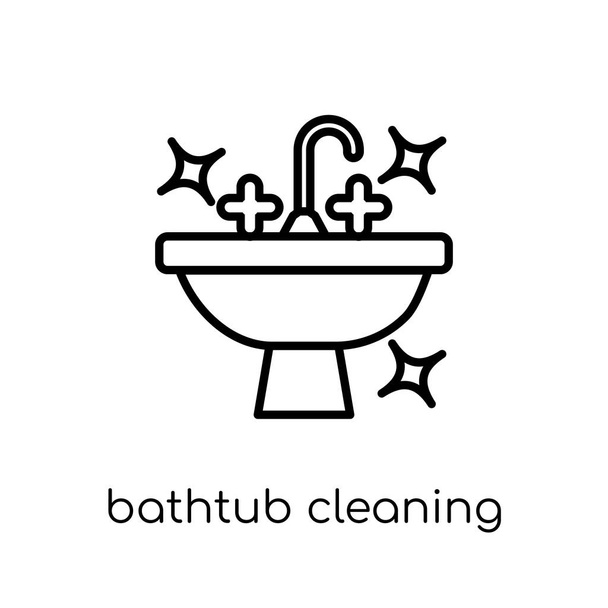 Bathtub cleaning icon. Trendy modern flat linear vector Bathtub cleaning icon on white background from thin line Cleaning collection, editable outline stroke vector illustration - Vector, Image
