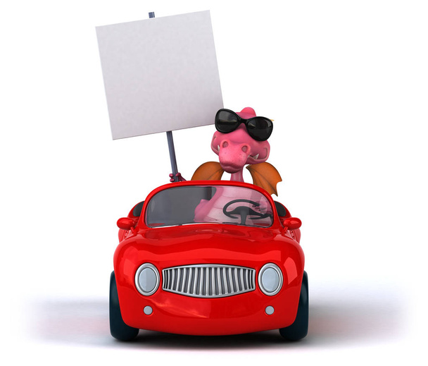 Fun cartoon character with car  - 3D Illustration - Foto, Bild