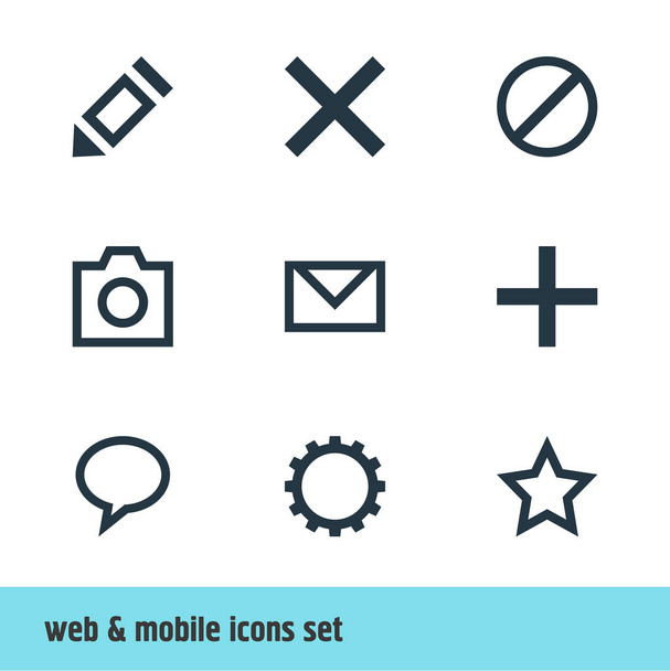 illustration of 9 interface icons. Editable set of mail, cancel, gear and other icon elements. - Valokuva, kuva