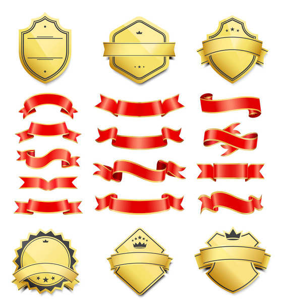 Gilded Shield Shapes and Silk Ribbons Variation - Vektör, Görsel