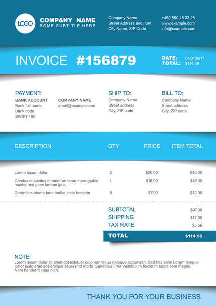Vector minimalist invoice template design for your business / company - blue version - Vector, Image