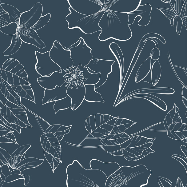 Seamless vector botanical pattern with stylish sketch elements repeated all round - Vettoriali, immagini