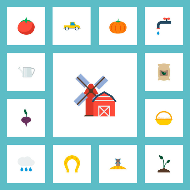 Set of harvest icons flat style symbols with egg basket, pumpkin, sow and other icons for your web mobile app logo design. - Vector, Image