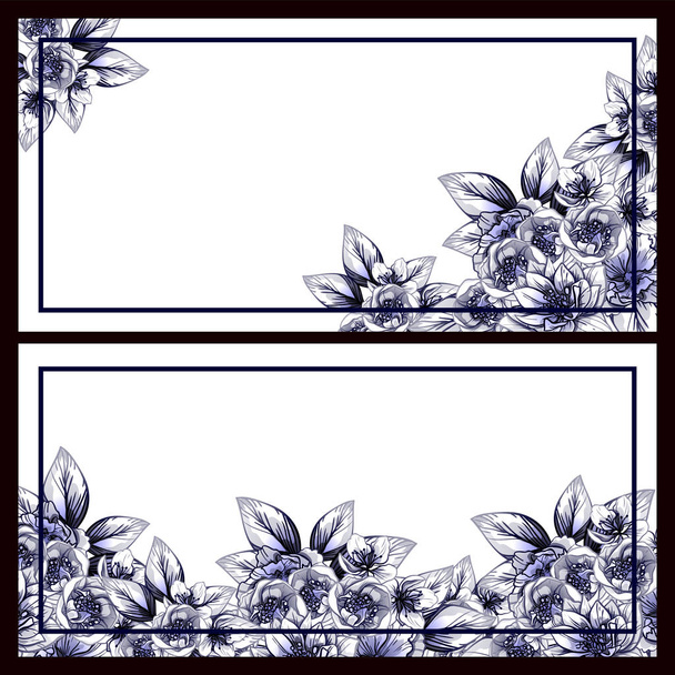 Vintage style flower wedding cards set. Monochrome colored floral elements and frames. - Vector, Imagen