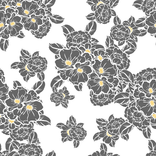 Seamless vintage style flower pattern. Floral elements in black and white. - Вектор, зображення