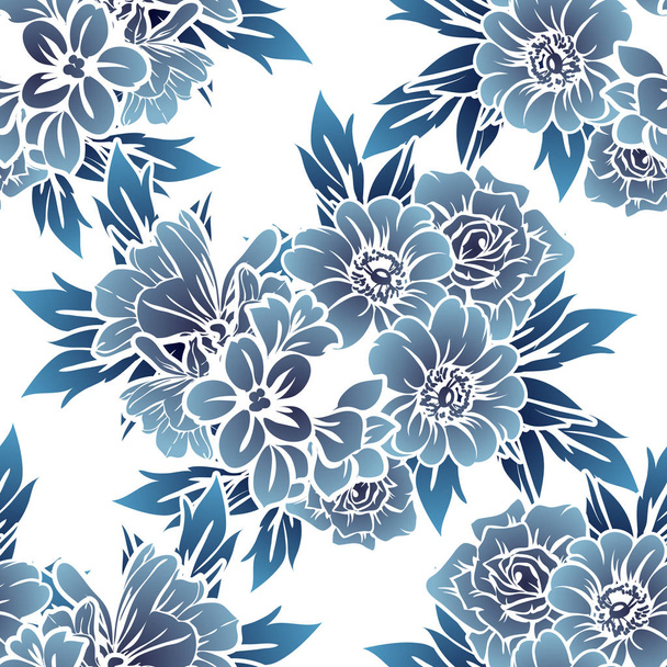 Seamless vintage style monochrome colored flower pattern. Floral elements. - Вектор,изображение