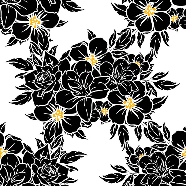 Seamless vintage style flower pattern. Floral elements in black and white. - Vettoriali, immagini